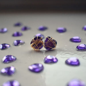 Purple Wire White Heart Stud Earrings | by Ifemi Jewels