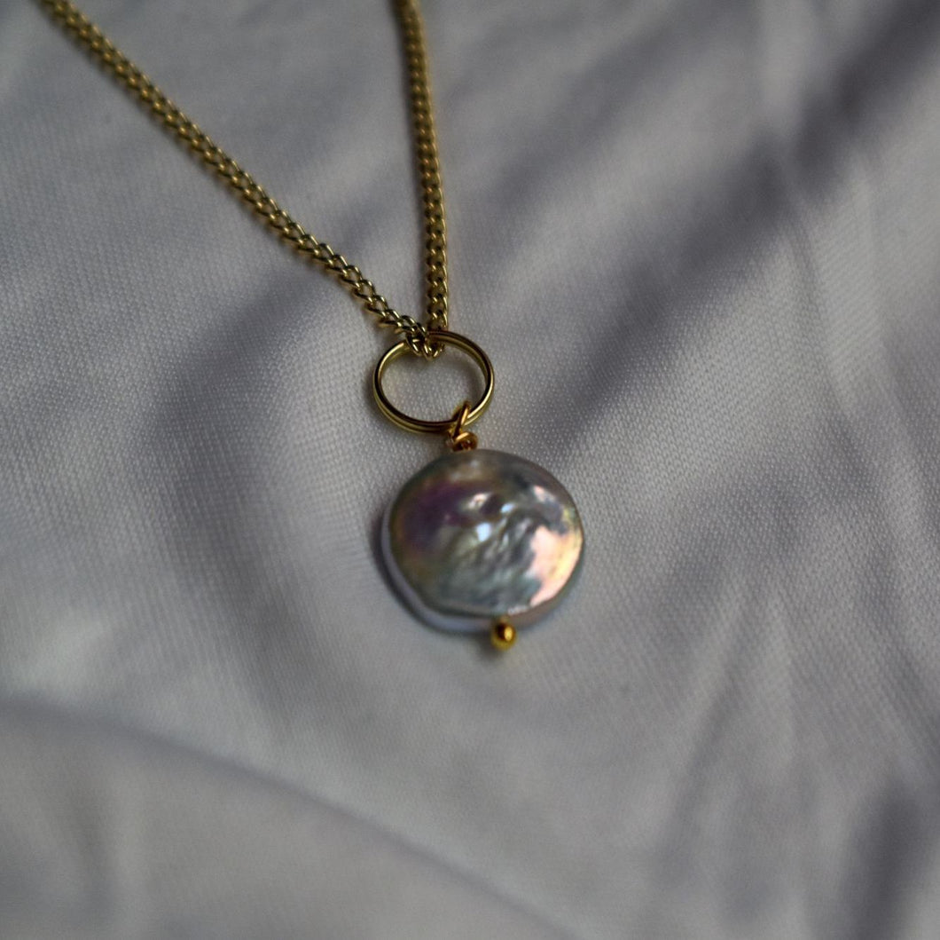 Silver Coin Freshwater Pearl Pendant Necklace | by Ifemi Jewels