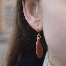 Load image into Gallery viewer, Brown Goldstone Yellow Gold Vermeil Earrings, Bold and Beautiful Statement Jewelry, Bloom Collection | by nlanlaVictory
