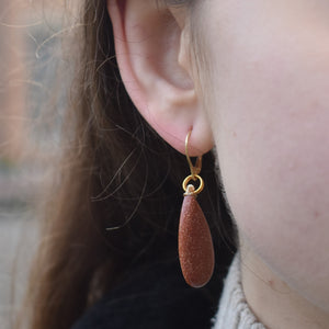 Brown Goldstone Yellow Gold Vermeil Earrings, Bold and Beautiful Statement Jewelry, Bloom Collection | by nlanlaVictory
