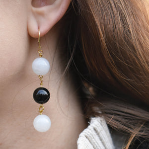 White Agate and Black Onyx Yellow Gold Vermeil, 9k or 18k Gold Earrings, Bold and Beautiful Statement Jewelry, Gold Vermeil Earrings, Bloom Collection | by nlanlaVictory