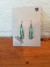 Load image into Gallery viewer, Green Personalised Paperclip Earrings | by lovedbynlanla
