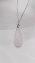 Load and play video in Gallery viewer, Rose Quartz Necklace, Rose Quartz Sterling Silver necklace, Rose Quartz Teardrop Pendant Necklace | by nlanlaVictory
