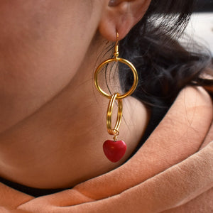 Signature Red Heart Double Loop Mismatched Earrings, Minimalist Earrings | by lovedbynlanla