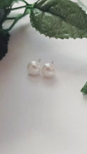 Load and play video in Gallery viewer, White Freshwater Pearl Stud Earrings on Sterling Silver or 9k Yellow Gold, Sterling silver earrings, Bridal jewelry | by nlanlaVictory
