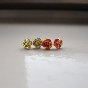 Gold Wire White Heart Stud Earrings | by Ifemi Jewels
