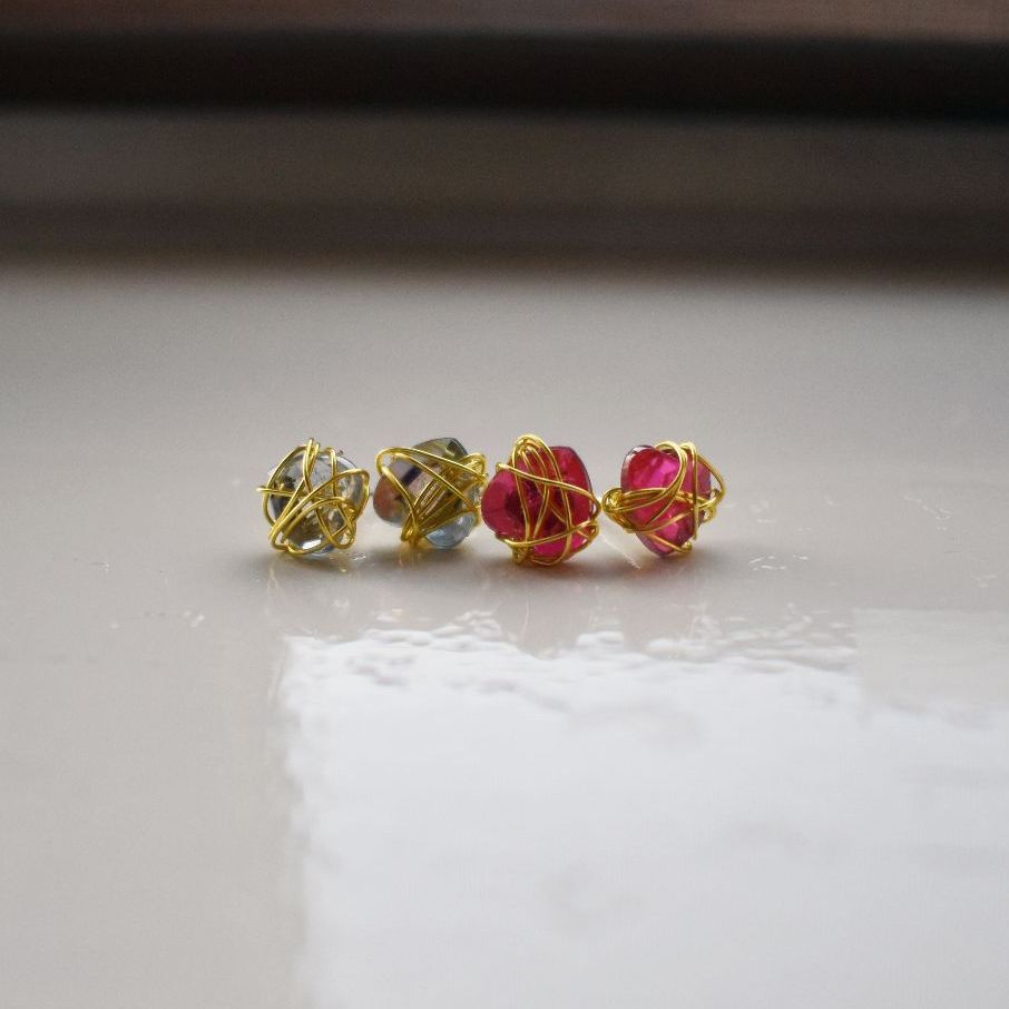 Gold Wire White Heart Stud Earrings | by Ifemi Jewels