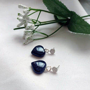 Blue Goldstone Cubic Zirconia Stud Earrings, Besteller Earrings, Sterling Silver Stud Earrings, Heart Earrings, Gemstone Earrings | by nlanlaVictory