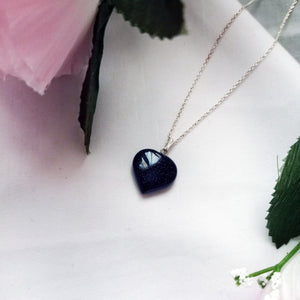 Blue Goldstone Sterling Silver Necklace, Heart Pendant Necklace, Gemstone Necklace, Sterling Silver Necklace | by nlanlaVictory