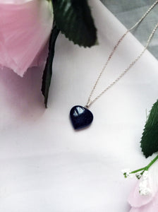 Blue Goldstone Sterling Silver Necklace, Heart Pendant Necklace, Gemstone Necklace, Sterling Silver Necklace | by nlanlaVictory