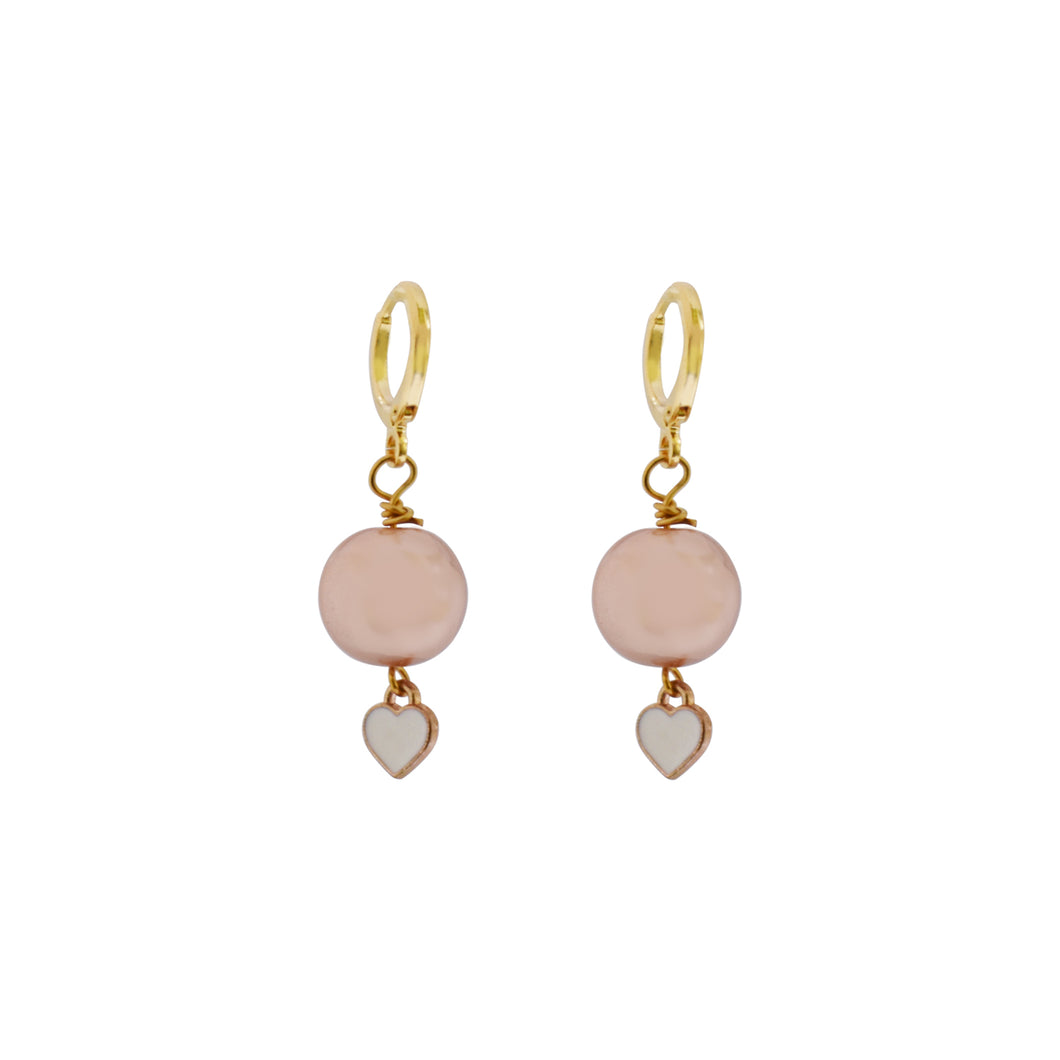 White heart Huggie Earrings, Pearl Earrings, Pink and white earrings | by lovedbynlanla