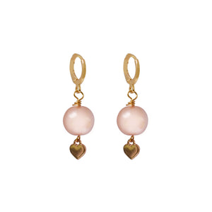 White heart Huggie Earrings, Pearl Earrings, Pink and white earrings | by lovedbynlanla