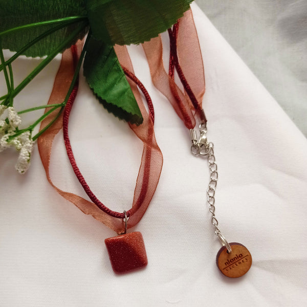 Brown Goldstone Necklace, Brown Ribbon Necklace, Gemstone Necklace | by nlanlaVictory