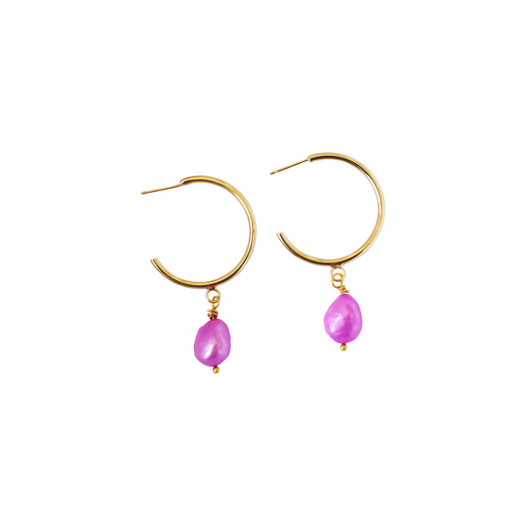 Pink freshwater pearl hoop earrings | by Ifemi Jewels