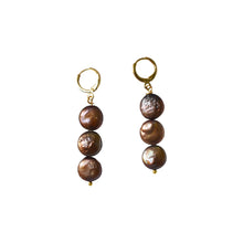 Load image into Gallery viewer, Brown freshwater pearl huggie earrings | by Ifemi Jewels
