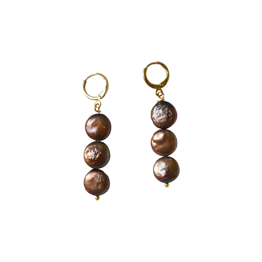 Brown freshwater pearl huggie earrings | by Ifemi Jewels