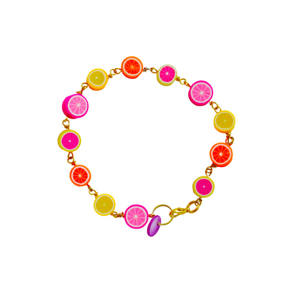 Citrus Bracelet, Lemon Orange Pink Grapefruit Charm Bracelet, Beaded Bracelet | by Ifemi Jewels