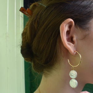 Silver double pearl hoop freshwater pearl earrings | by Ifemi Jewels