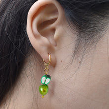 Load image into Gallery viewer, Green apples and green freshwater pearl earrings | by Ifemi Jewels
