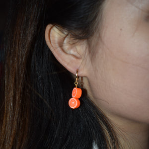 Orange fruit huggie drop earrings | by Ifemi Jewels