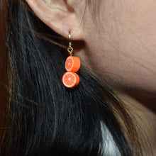 Load image into Gallery viewer, Orange fruit huggie drop earrings | by Ifemi Jewels
