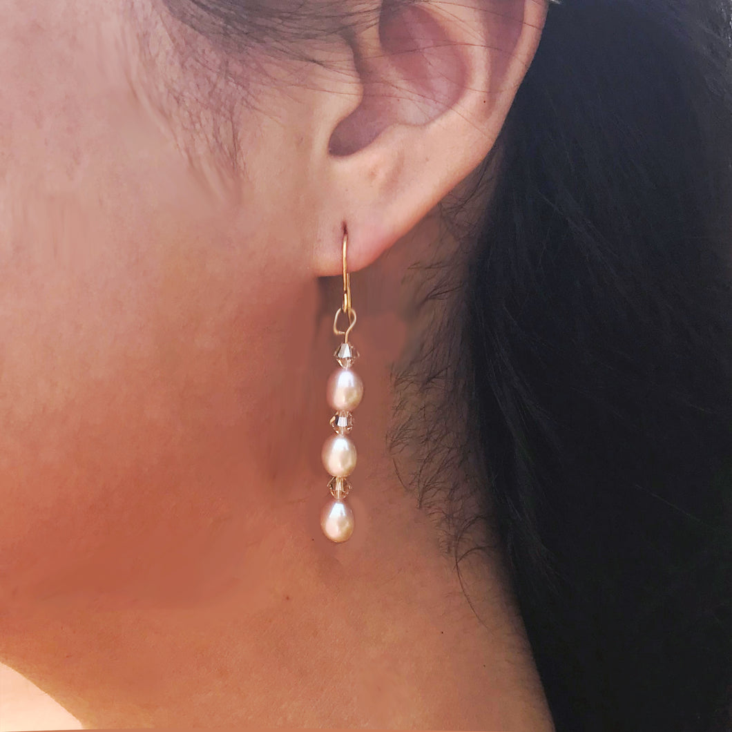 Pink Freshwater Pearl Earrings, Pearl Drop Earrings, Yellow 9k Gold earrings | by nlanlaVictory