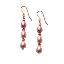 Load image into Gallery viewer, Pink Freshwater Pearl Earrings, Pearl Drop Earrings, Yellow 9k Gold earrings | by nlanlaVictory
