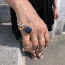 Load image into Gallery viewer, Blue Goldstone Bracelet, Sterling Silver Heart Bracelet, Heart Charm Bracelet | by nlanlaVictory
