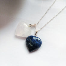 Load image into Gallery viewer, Lapis Lazuli and Rose Quartz Hearts Necklace, Lapis Lazuli and Rose Quartz Sterling Silver necklace,  Lapis Lazuli and Rose Quartz Pendants, Gemstone Necklace | by nlanlaVictory
