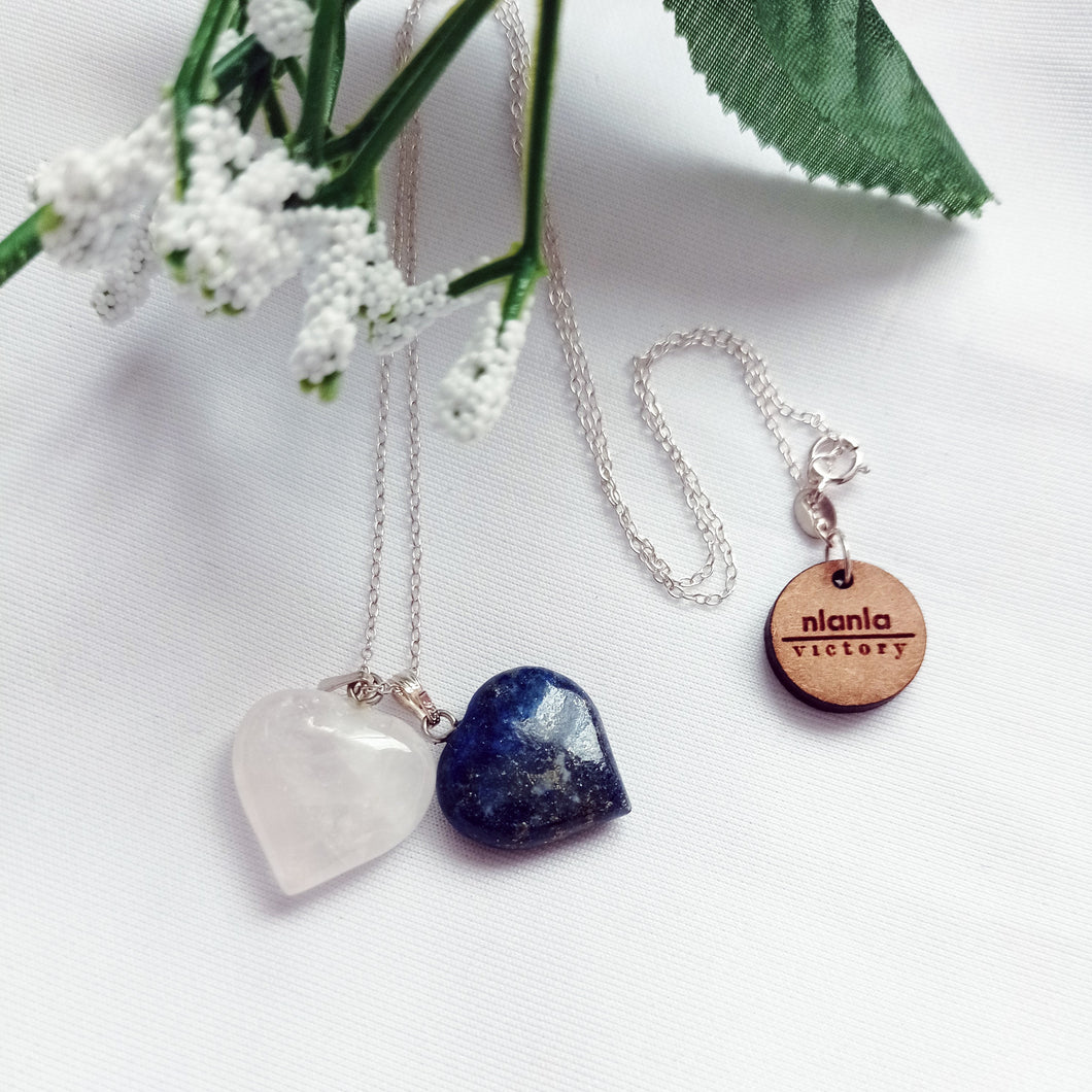 Lapis Lazuli and Rose Quartz Hearts Necklace, Lapis Lazuli and Rose Quartz Sterling Silver necklace,  Lapis Lazuli and Rose Quartz Pendants, Gemstone Necklace | by nlanlaVictory