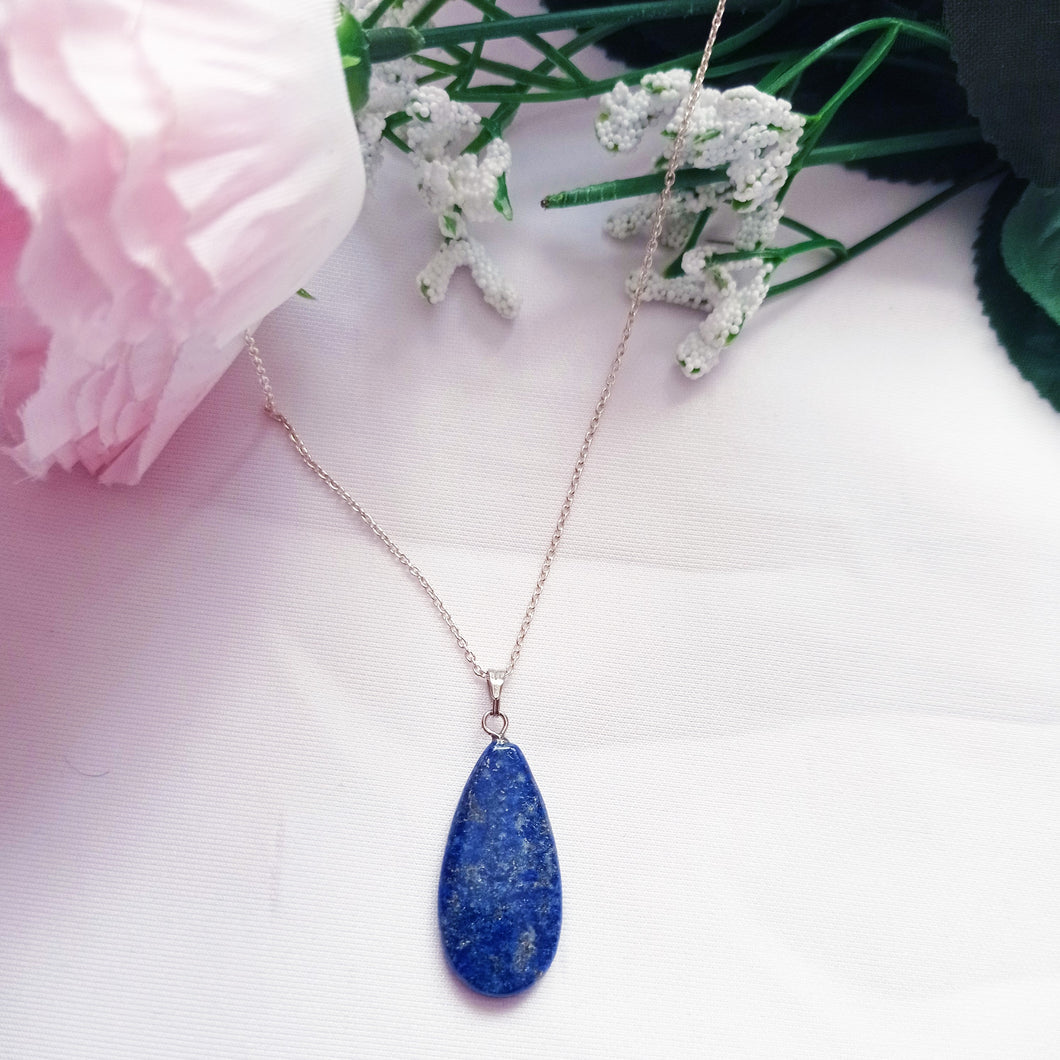 Lapis Lazuli Necklace, Lapis Lazuli Sterling Silver necklace, Lapis Lazuli Teardrop Pendant Necklace | by nlanlaVictory