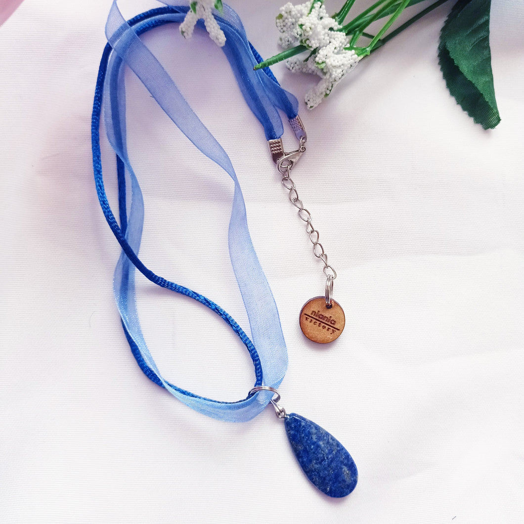 Lapis Lazuli Necklace, Blue Ribbon Necklace, Gemstone Necklace, Lapis Lazuli Pendant | by nlanlaVictory