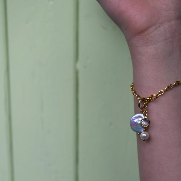 Pearl adjustable bracelet or anklet on gold plated chain | by Ifemi Jewels