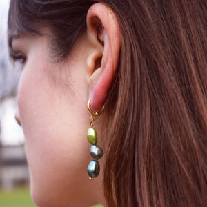 Green freshwater pearl huggie earrings | by Ifemi Jewels