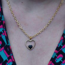 Load image into Gallery viewer, Black heart enamel pendant necklace on 18 inch gold plated chain | by Ifemi Jewels
