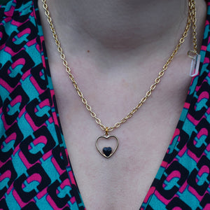 Black heart enamel pendant necklace on 18 inch gold plated chain | by Ifemi Jewels
