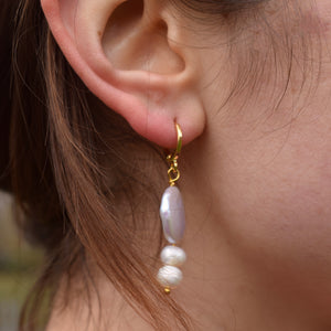 Bold White Pearl Drop Huggie Earrings | by Ifemi Jewels