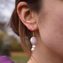 Load image into Gallery viewer, Bold White Pearl Drop Huggie Earrings | by Ifemi Jewels
