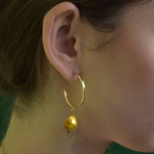 Load image into Gallery viewer, Gold freshwater pearl hoop earrings | by Ifemi Jewels
