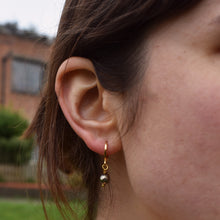 Load image into Gallery viewer, Minimalist faceted bronze pyrite gemstone huggie earrings | by Ifemi Jewels
