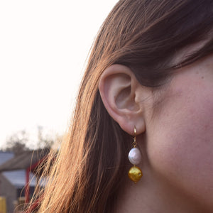 White Gold Bronze Freshwater Pearl Single Earring | by Ifemi Jewels