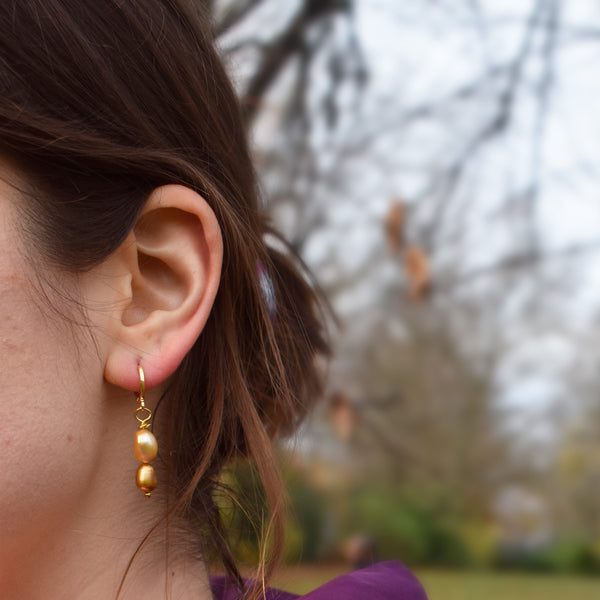 Dual Gold Tone Freshwater Pearl Earrings | by Ifemi Jewels