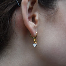 Load image into Gallery viewer, White heart enamel minimalist huggie earrings | by Ifemi Jewels
