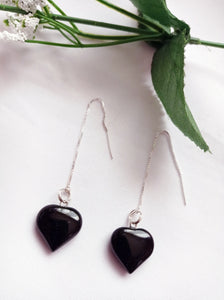 Onyx Heart Threader Earrings, Sterling Silver Earrings | by nlanlaVictory