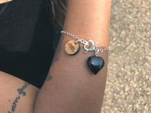 Load image into Gallery viewer, Black Onyx Bracelet, Sterling Silver Heart Bracelet, Heart Charm Bracelet | by nlanlaVictory
