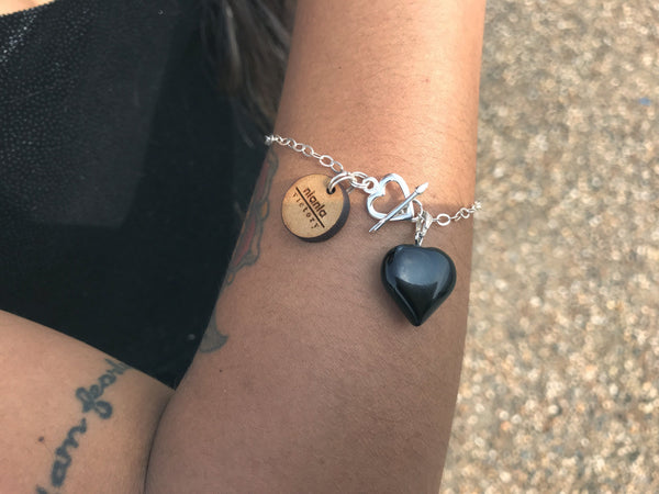 Black Onyx Bracelet, Sterling Silver Heart Bracelet, Heart Charm Bracelet | by nlanlaVictory