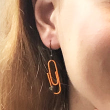 Load image into Gallery viewer, Orange Personalised Paperclip Earrings | by lovedbynlanla
