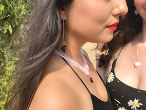 Onyx Heart Threader Earrings, Sterling Silver Earrings | by nlanlaVictory