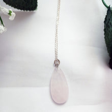 Load image into Gallery viewer, Rose Quartz Necklace, Rose Quartz Sterling Silver necklace, Rose Quartz Teardrop Pendant Necklace | by nlanlaVictory
