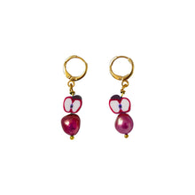 Load image into Gallery viewer, Red apples and red freshwater pearl earrings | by Ifemi Jewels
